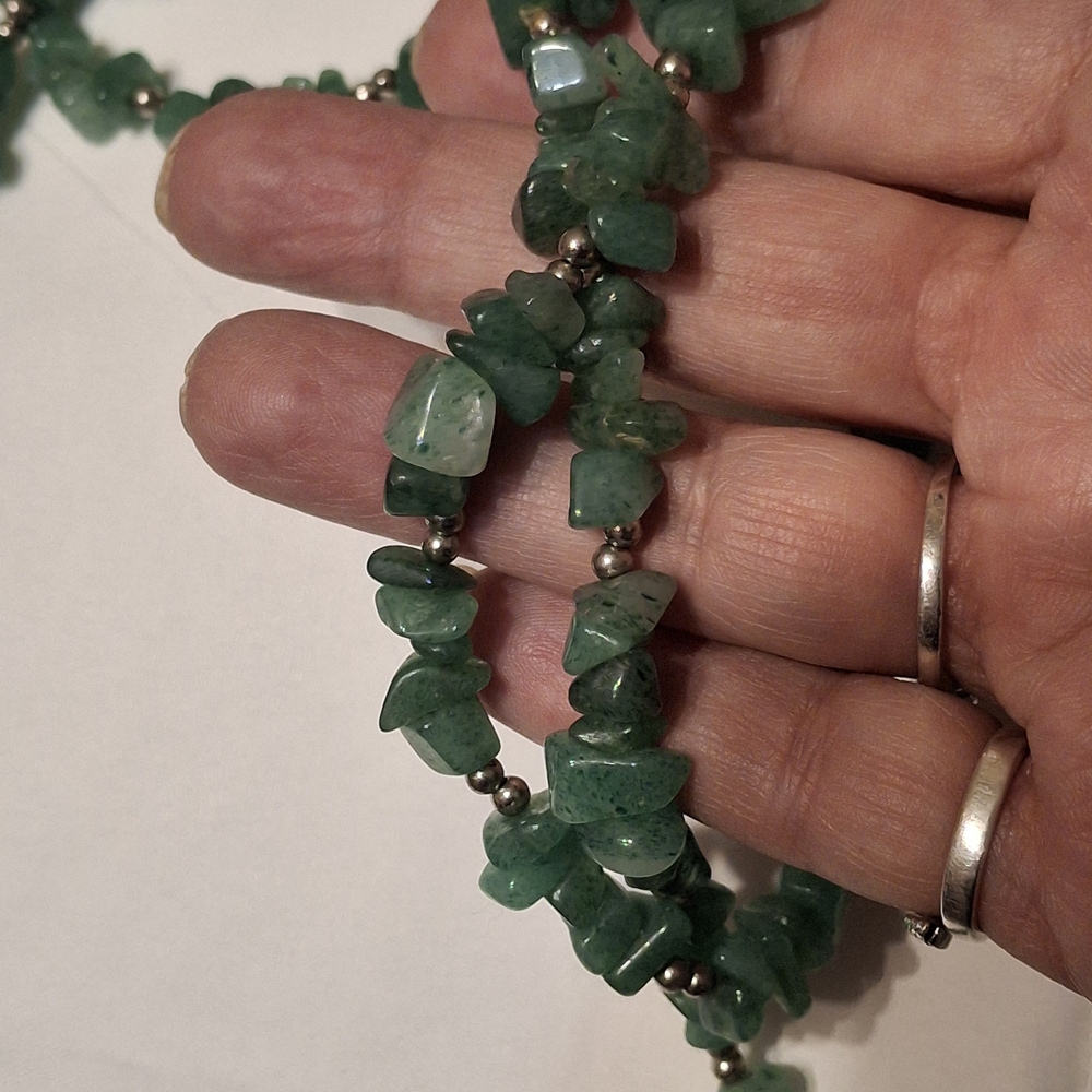 Adventurine Natural Green Stone and Silver Beaded 30" Necklace - Picture 6 of 6